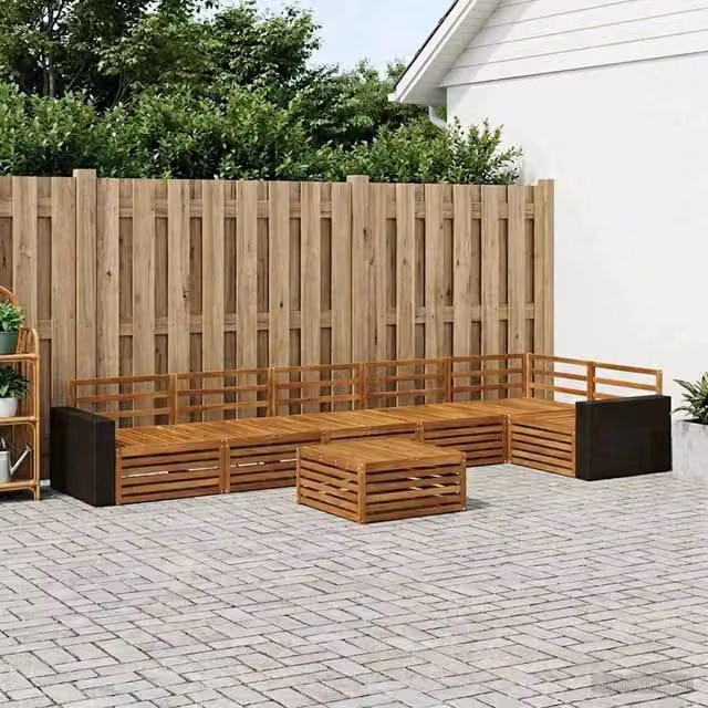 Set di divani da esterno 7 pz Naturale Legno di Acacia Massello 3383452