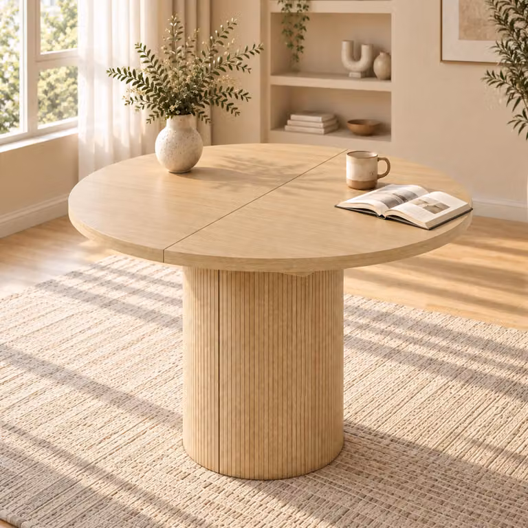 Tavolo allungabile per sala da pranzo con piano spesso, tavolo da cucina con spazio contenitivo, adatto per 4-8 persone, dimensioni 90/125/160 x 90 cm, finitura noce, struttura in MDF