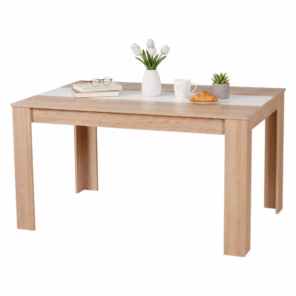 Tavolo fisso Simala DMORA per 6 persone, rettangolare, Marrone Rovere e Bianco, L: 150 cm, P: 81 cm, H: 74,5 cm – 2