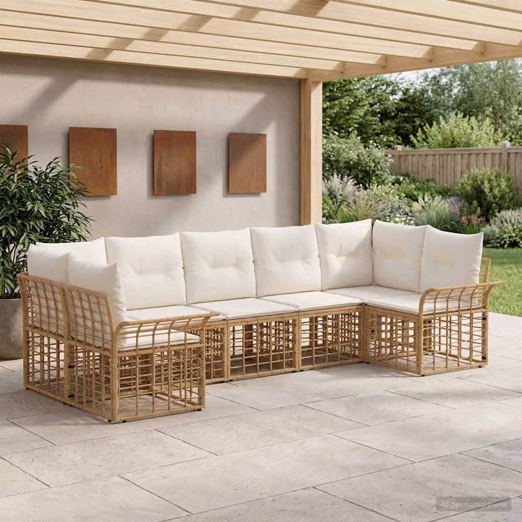 Set di divani da esterno vidaXL 7 pz in stile moderno con struttura in metallo e cuscini beige e bianco crema