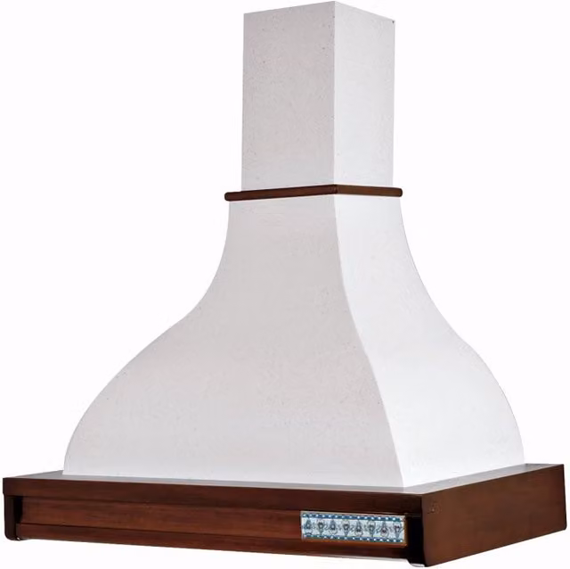Cappa cucina rustica bianca TAORMINA con cornice in legno intarsio cm 90