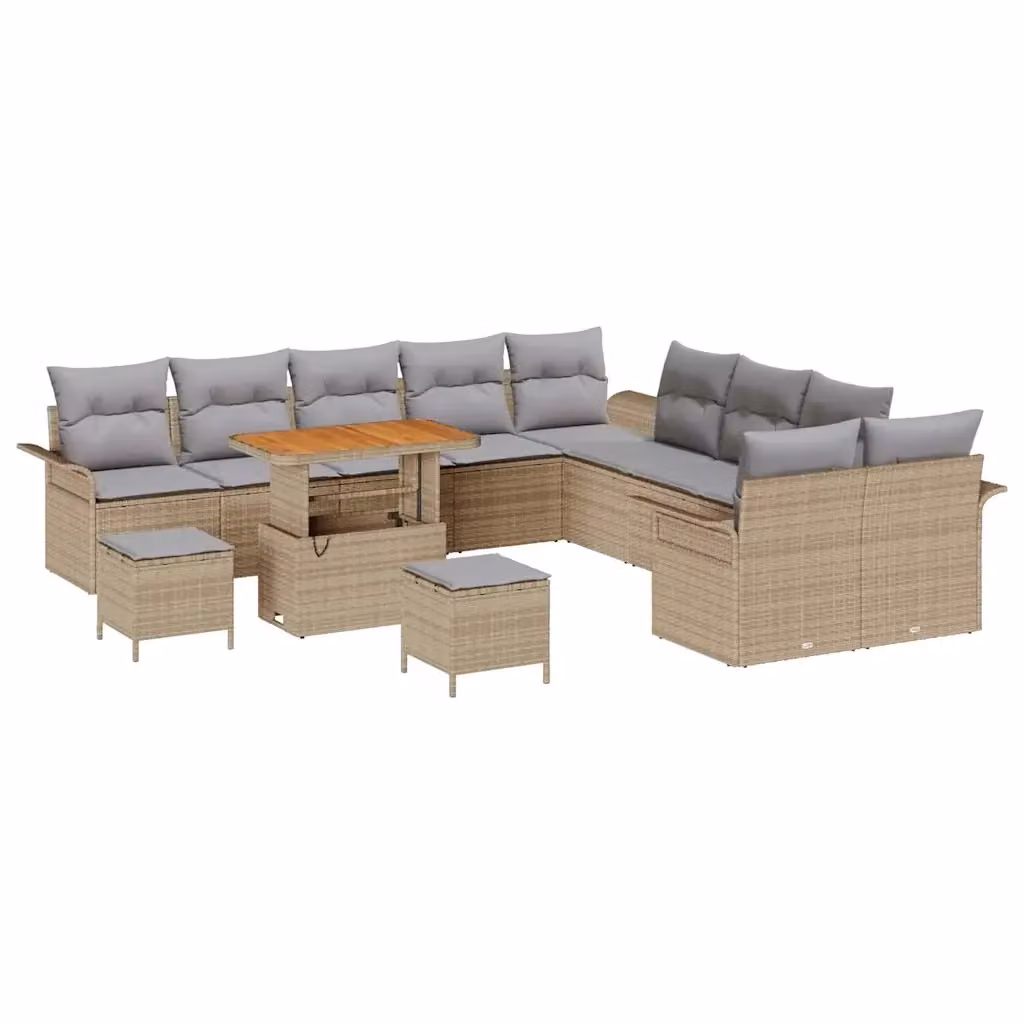 Set Divano da Giardino Moderno vidaXL a Forma a U con 13 Pezzi, Colore Grigio o Beige, Struttura in Acciaio Verniciato a Polvere e Cuscini Inclusi – 2