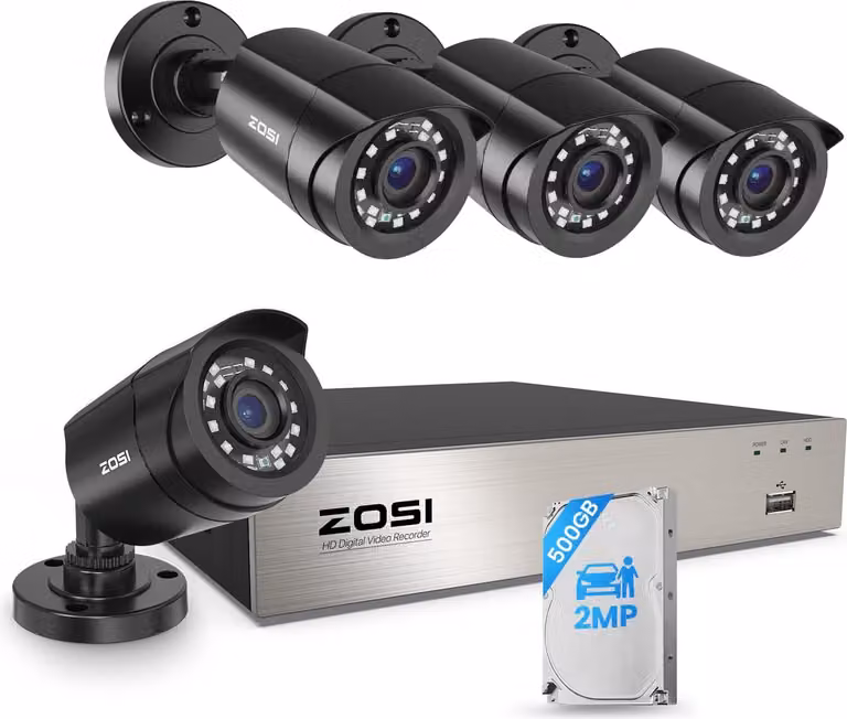 Set telecamera di sorveglianza ZOSI 1080P 8CH 500GB DVR e 4 telecamere di sicurezza video cablate 1080P per esterni, riconoscimento di persone e veicoli, impermeabile
