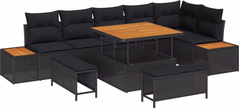 Set Divano da Giardino 9 pcs Nero polyrattan