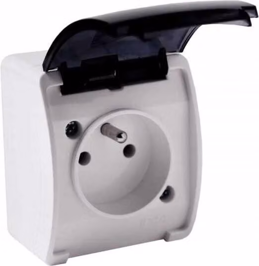 Presa di corrente a prova di umidità con contatto di terra (2P+Z) con copertura antifumo, bianco, IP44 KOALA 161-51 ViPlast