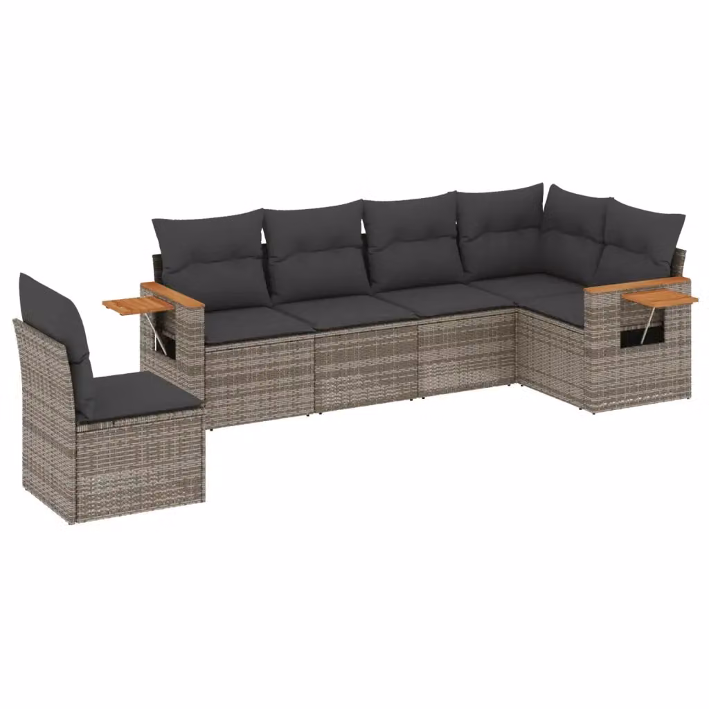 Set Divano da Giardino a L vidaXL in Polyrattan Grigio con 6 Pezzi e Cuscini – 2
