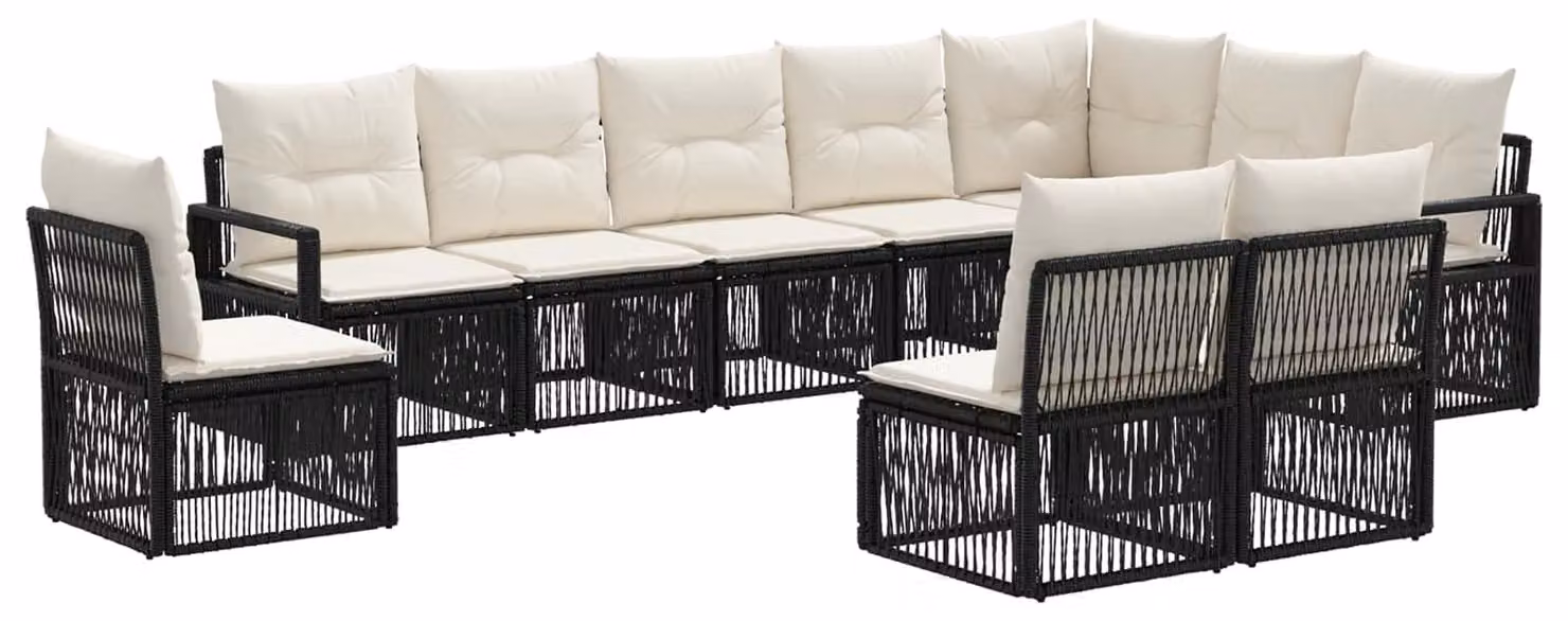 Set da giardino composto da 10 pezzi, colore nero, realizzato in rattan sintetico