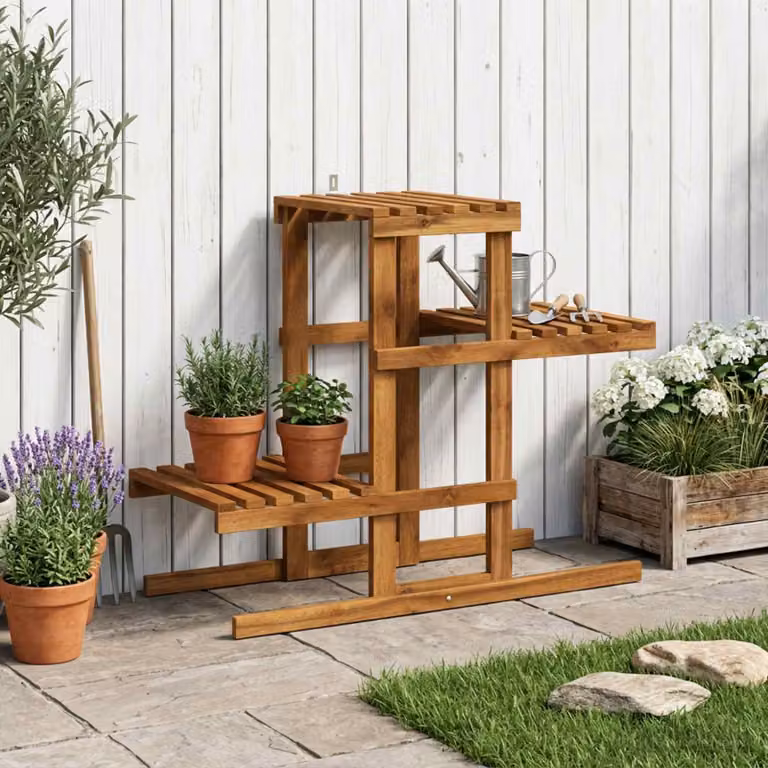 vidaXL Supporto per piante moderno in legno di acacia non trattato, beige/marrone, L 82 cm x P 36 cm x H 60 cm