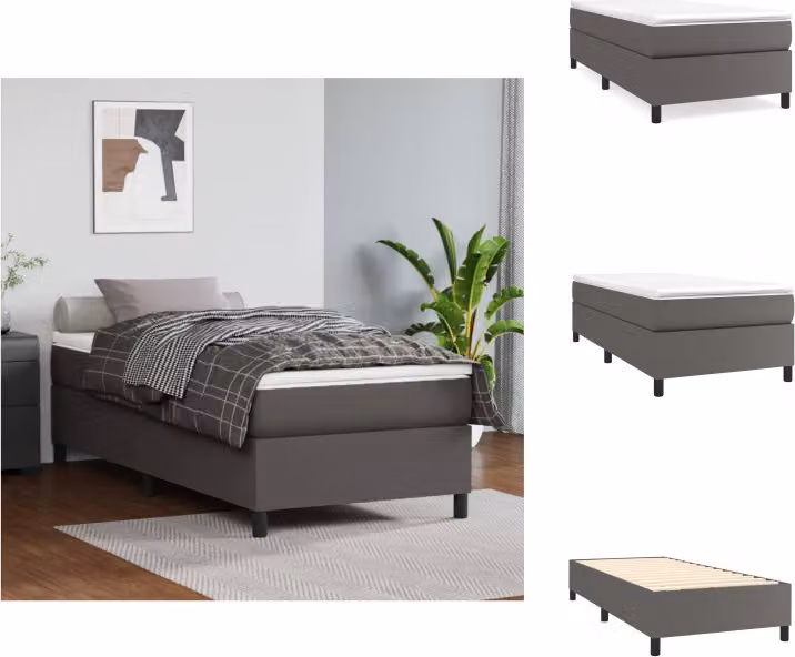 vidaXL Letto a molle con materasso grigio 100x200 cm in Pelle finta - Letti & strutture letto