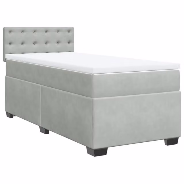 Letto singolo | Letto per adulti | Giroletto a Molle con Materasso Grigio Chiaro 90x200 cm Velluto