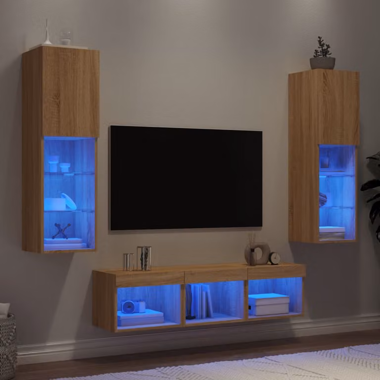 Mobile TV a muro vidaXL con illuminazione LED integrata in legno Rovere Sonoma, L: 120 cm, P: 40 cm, H: 30 cm