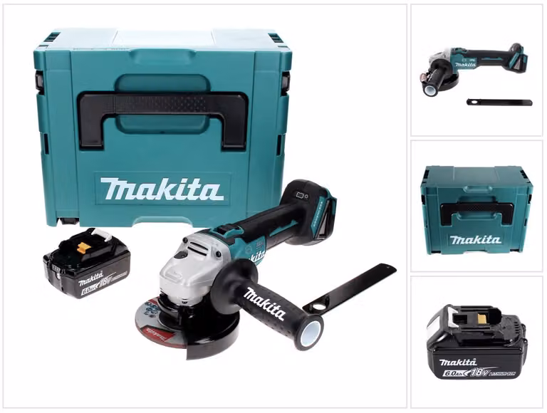 Makita DGA 506 G1J Smerigliatrice angolare a batteria 18V 125mm Brushless + 1x Batteria 6,0 Ah + Valigetta Makpac - senza caricatore