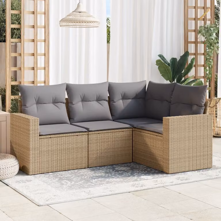 vidaXL Set Divano da Giardino a L 4 pz con Cuscini Beige e Struttura in Metallo