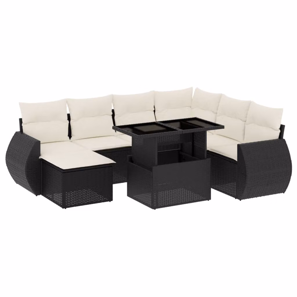 Set Divani da Giardino con Cuscini 8 pz Nero in Polyrattan