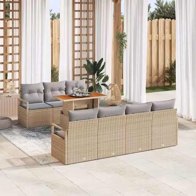 Set Divano da Giardino 8 pz 7-Numero di posti Beige e grigio 3349671