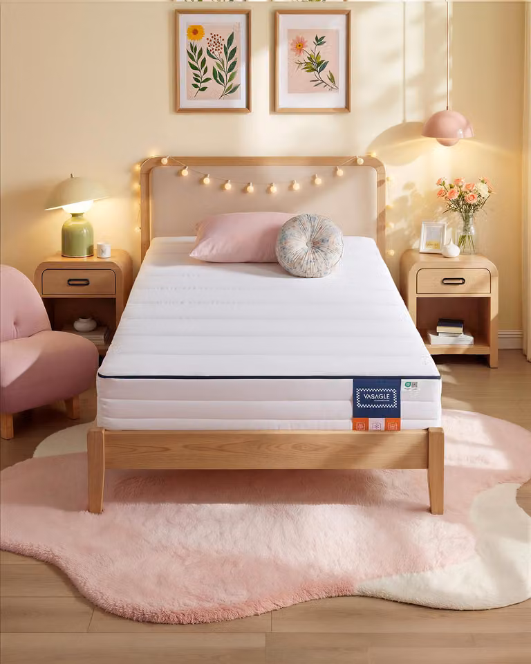 Materasso VASAGLE 90 x 200 x 16 cm, schiuma memory gel, 7 zone, rigidità media, rivestimento sfoderabile, traspirante, bianco