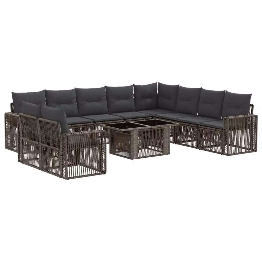 Set Divano da Giardino vidaXL in Polyrattan Grigio e Antracite con Tavolino e Cuscini, Composizione a U 11 Pezzi – 2
