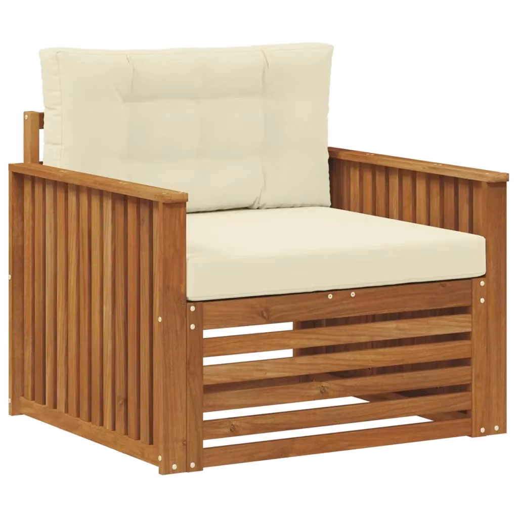 Divano da esterno moderno vidaXL in legno di acacia massello con cuscini beige e bianchi – 2