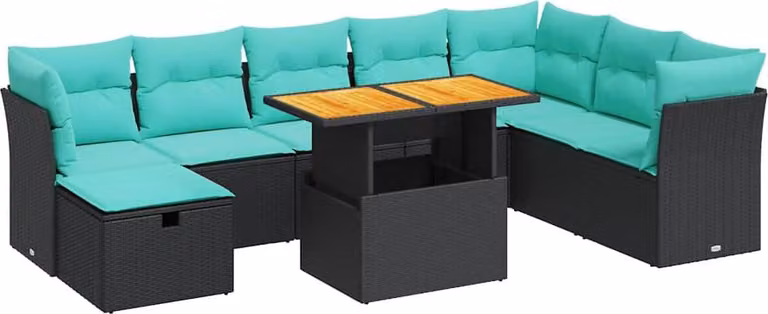 Set Divano da Giardino 9pz con Cuscini Grigio Polyrattan Acacia