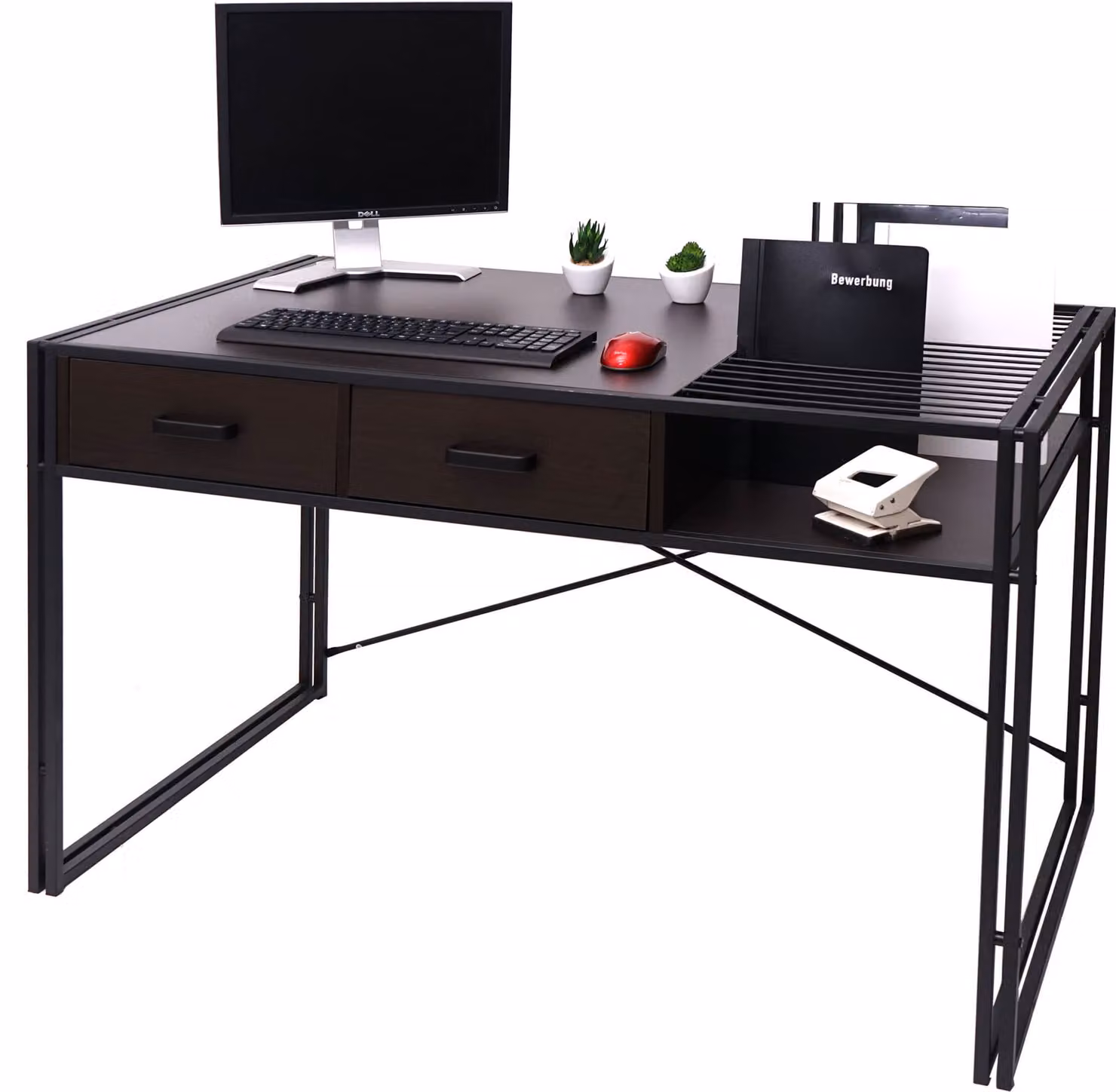 Scrivania HWC-H91, scrivania da ufficio per computer, industriale 76x120x70cm ~ marrone scuro