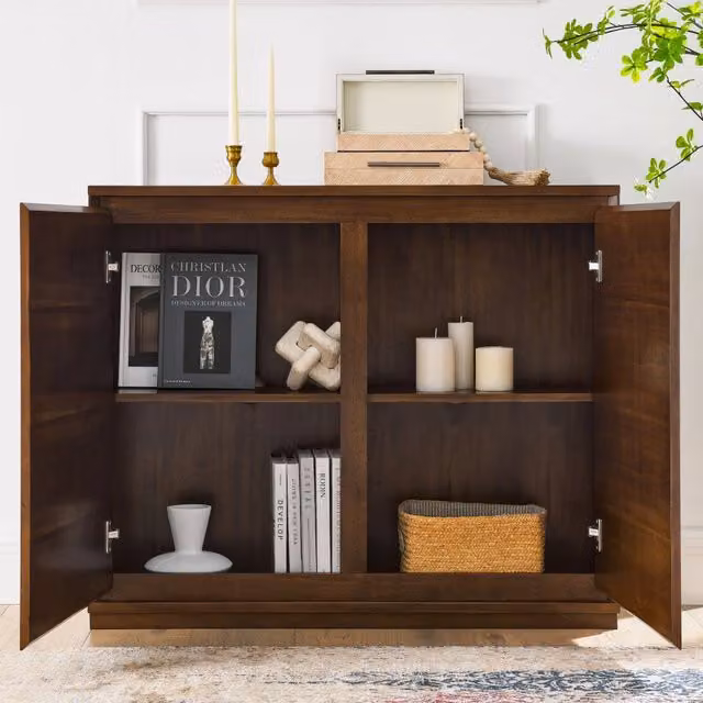 Madia con 2 ante e 2 passacavi posteriori, per ingresso soggiorno o cucina, in MDF, noce 99×23.5×82.3 cm