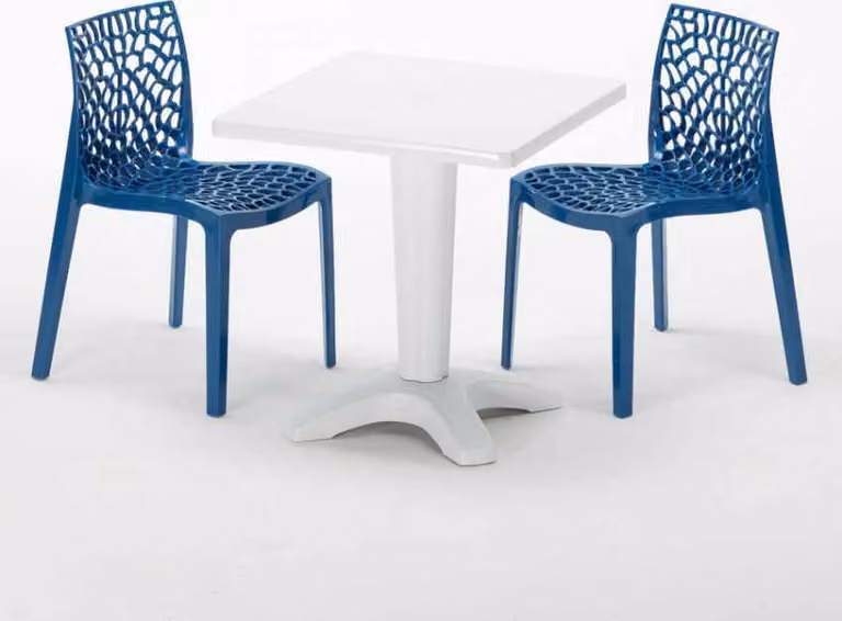 Tavolo quadrato bianco e 2 sedie in polipropilene colorato Set di bastoni per interni Grand Soleil Gruvyer Patio - Blu