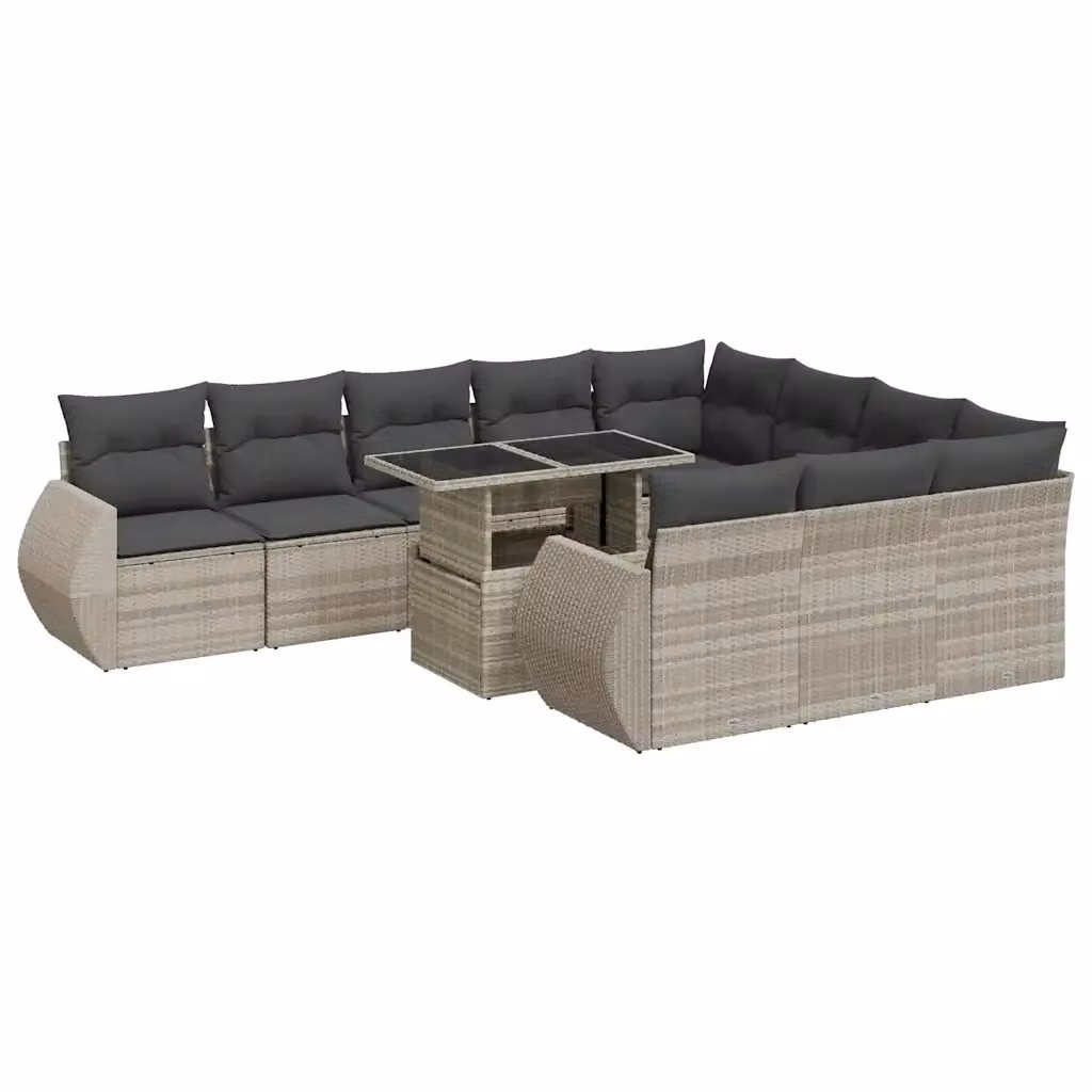 Set di divani da giardino vidaXL a forma di U composto da 11 pezzi con cuscini e tavolino da caffè, colore grigio – 2