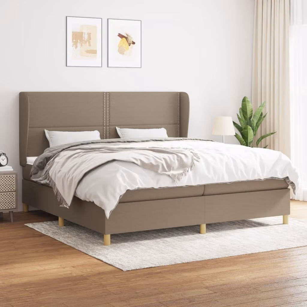 The Living Store Letto a molle con materasso Taupe 200x200 cm in tessuto