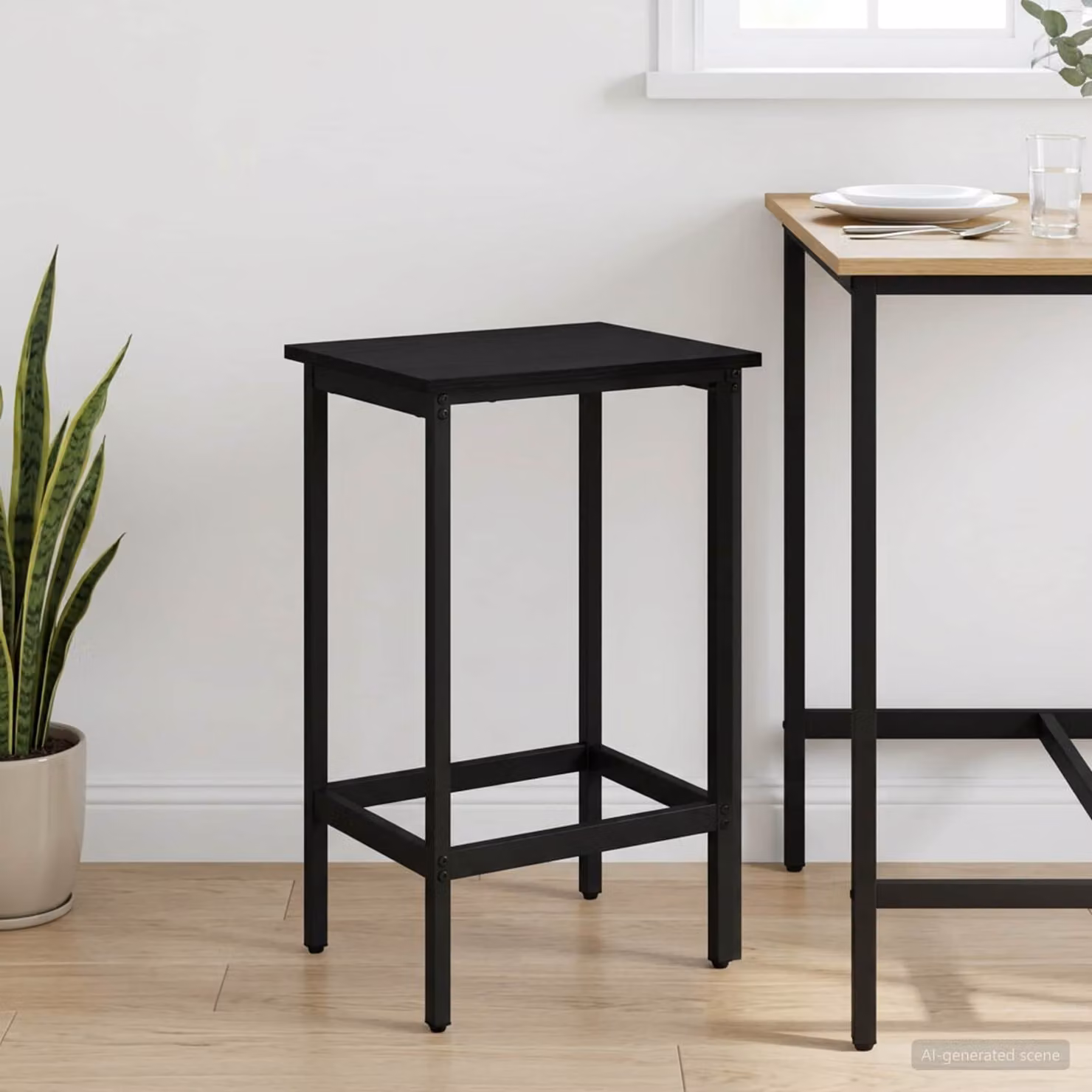 Sgabello da bar moderno vidaXL in metallo e MDF nero L 40 cm x P 32 cm x H 64 cm