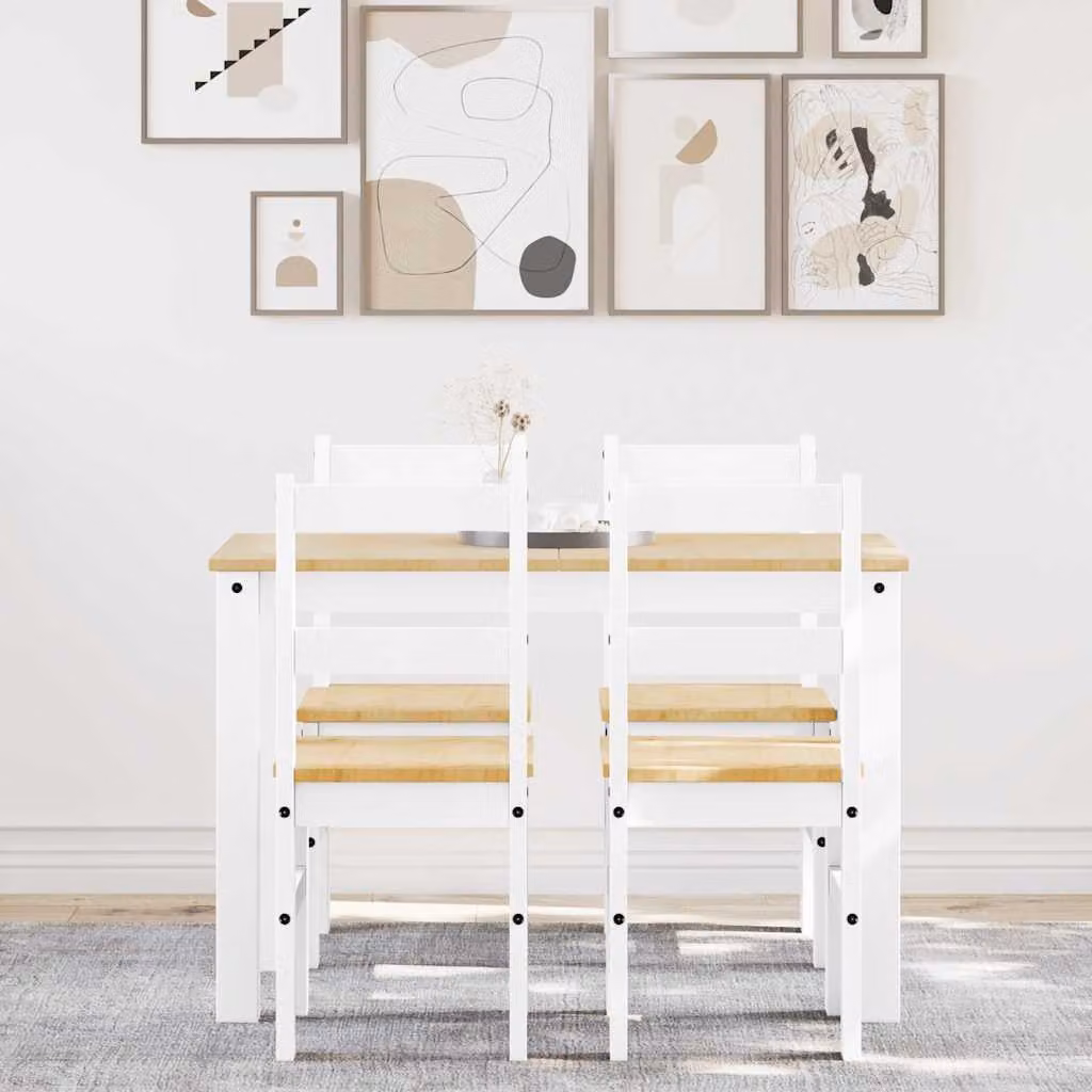 Set da Pranzo vidaXL Panama 5 pz in Legno di Pino Bianco con Tavolo Rettangolare e Sedie