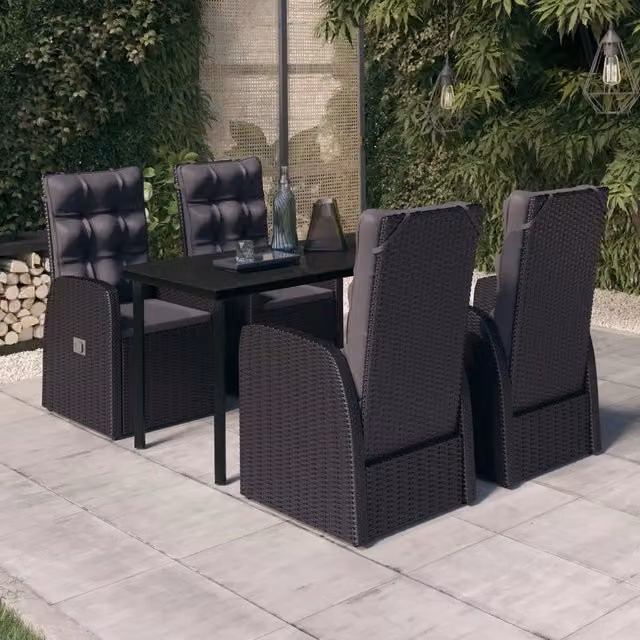 Set da Pranzo da Giardino 5 pz con Cuscini Nero 3099481