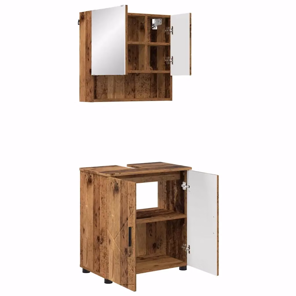 Set di mobili per il bagno vidaXL composto da mobile lavabo e pensile con specchio in legno e metallo marrone L/P/H: 61 x 35 x 64 cm – 2