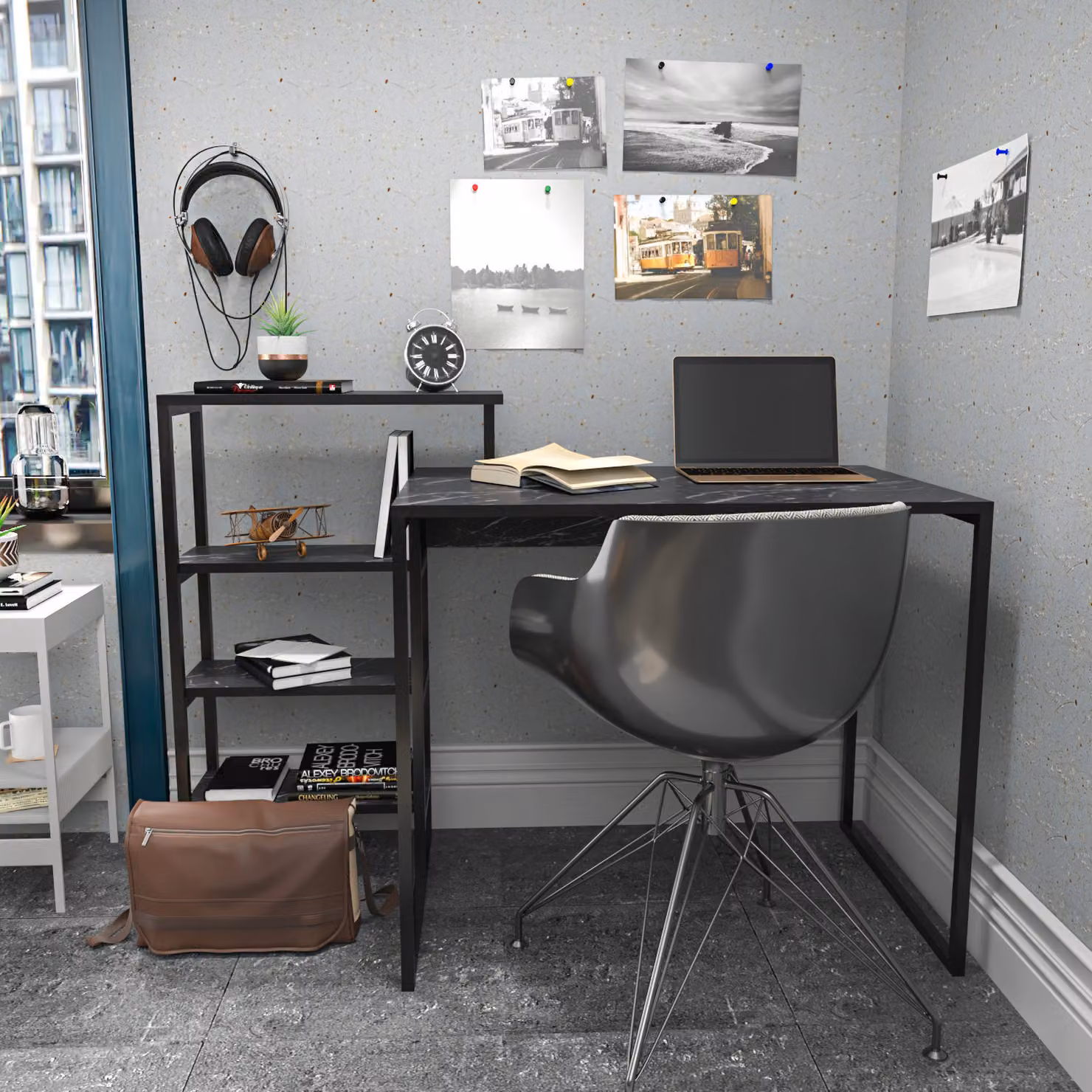 Skye Decor, Rino - Nero, Scrivania, Nero, 100% PANNELLI DI PARTICELLE RIVESTITI IN MELAMMINA, 133 x 60 x 76,8 cm