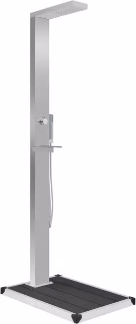Doccia da Esterno DESIGN IN con Piatto in WPC e Acciaio Inossidabile, Colore Grigio/Argento, H: 210 cm, L: 80 cm, P: 62 cm