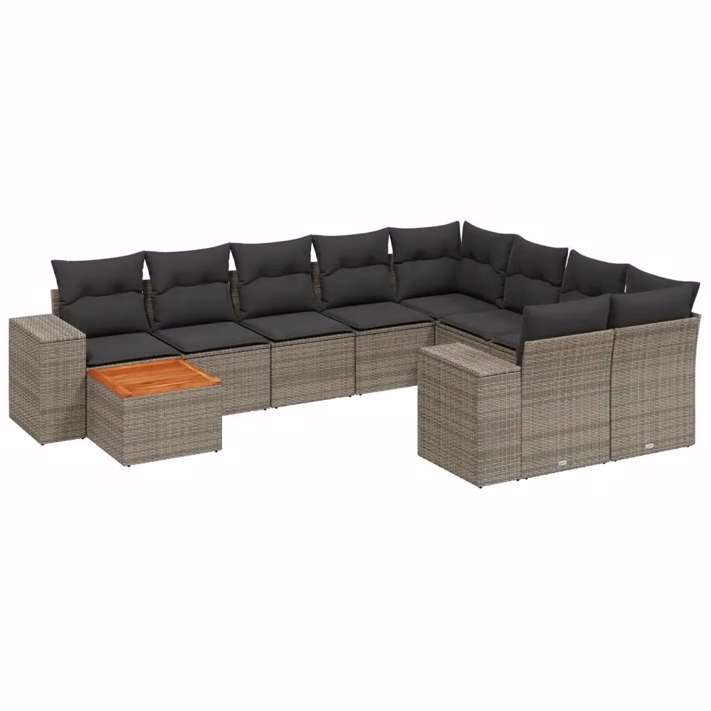 vidaXL Set Divano da Giardino 10 pz in Polyrattan Grigio con Cuscini e Tavolino da Esterno – 2