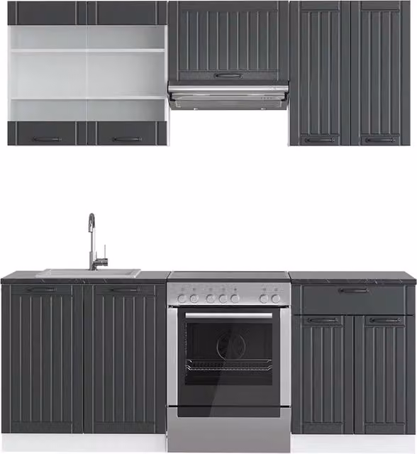 Cucina componibile Fame-Line Antracite rustico/Bianco 200 cm senza piano di lavoro Vicco