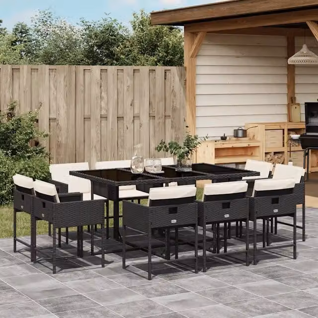 Set da Pranzo da Giardino 11 pz con Cuscini in Polyrattan Nero 3278153