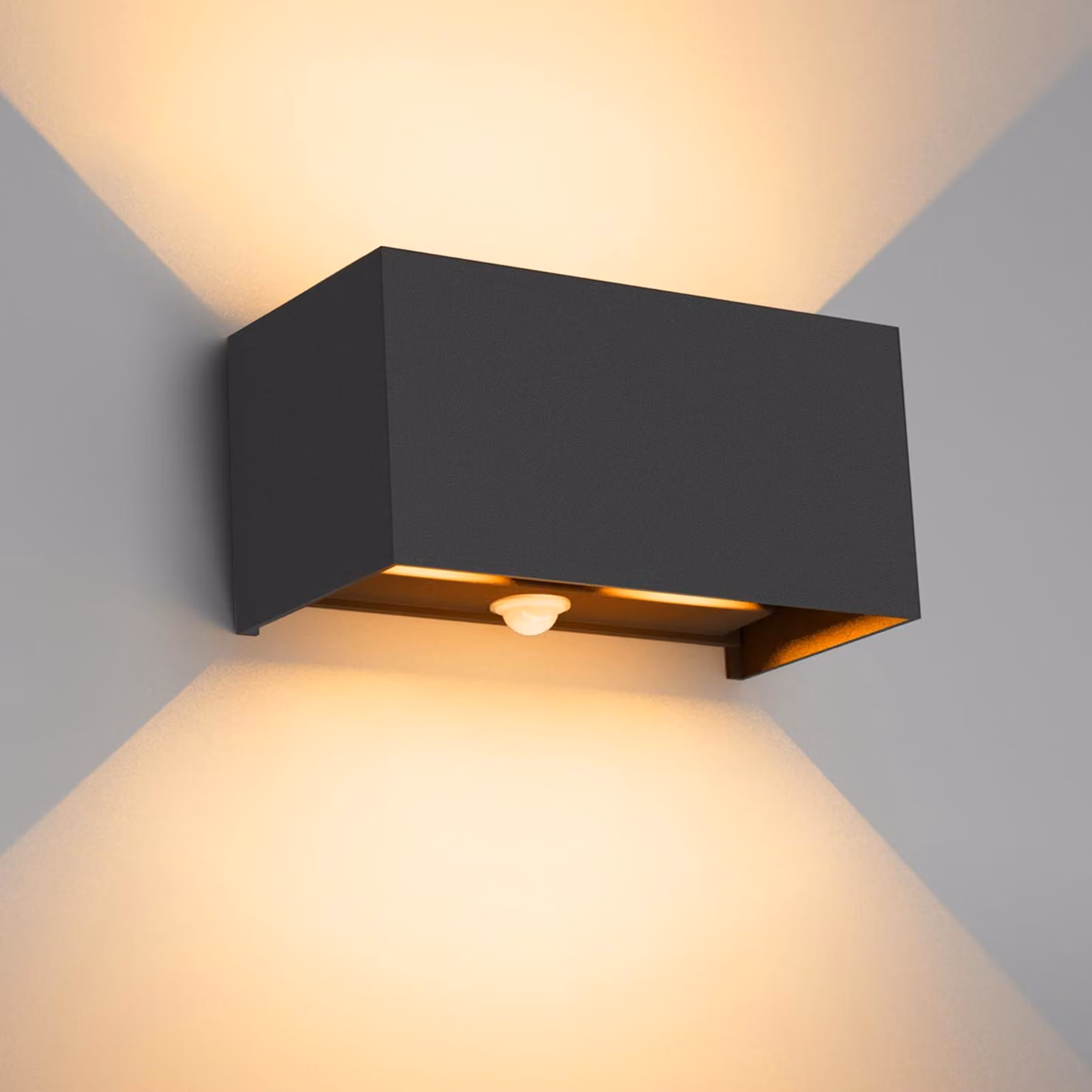 Lampada da parete a LED, 24 W, con sensore di movimento, grado di protezione IP65, 3000 K, luce bianco caldo, colore nero