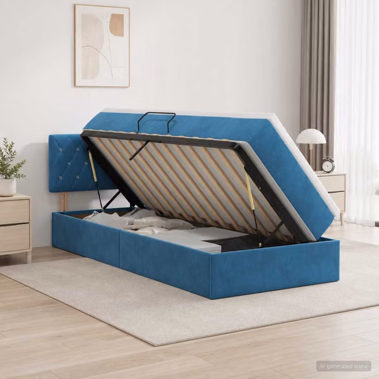Letto con contenitore vidaXL in velluto blu scuro con base a sollevamento L 90 x P 190 cm