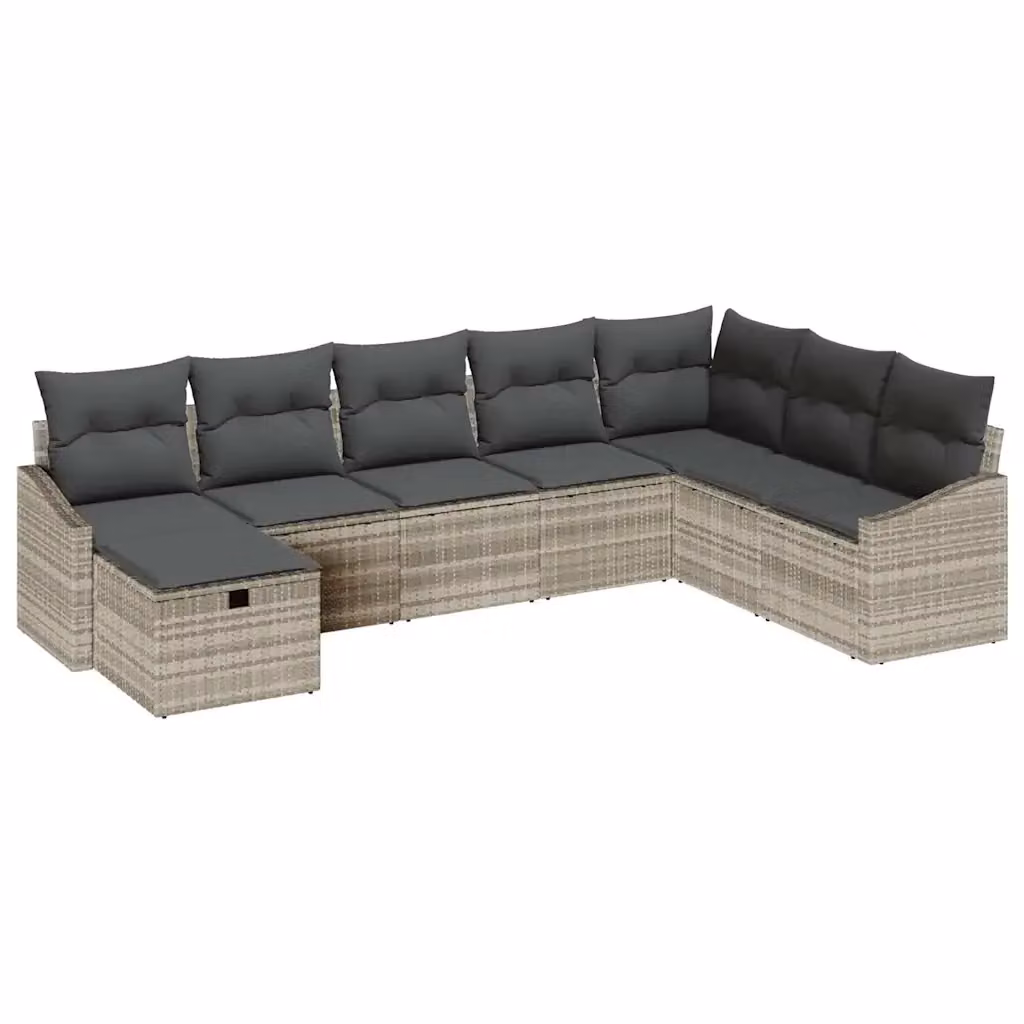 Set di divani da giardino vidaXL a forma di L composto da 9 pezzi in rattan grigio con cuscini inclusi – 2