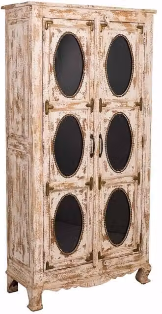 Vetrina Wanderlust Deco in legno e vetro con ante in vetro, colore marrone e bianco, L: 91 cm, P: 40 cm, H: 183 cm