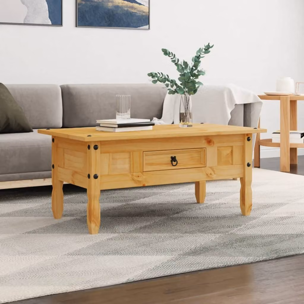The Living Store Tavolino in stile Messico in legno di pino 100x60x45 cm