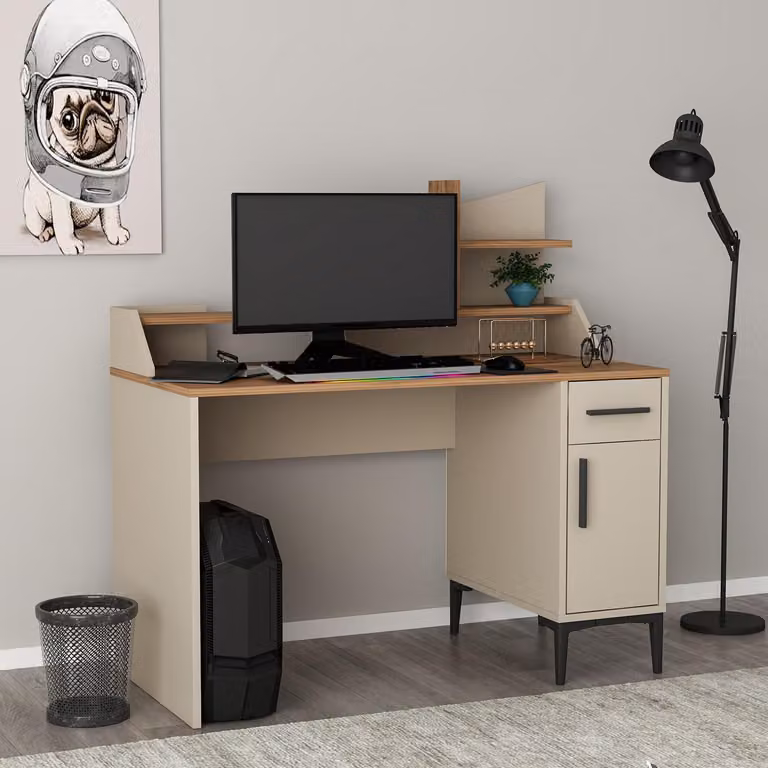 HOMIDEA ZETA: Scrivania con scaffali – Moderna scrivania per computer e tavolo da trucco, ideale per l'ufficio domestico, lo studio e la camera dei ragazzi (noce/beige)