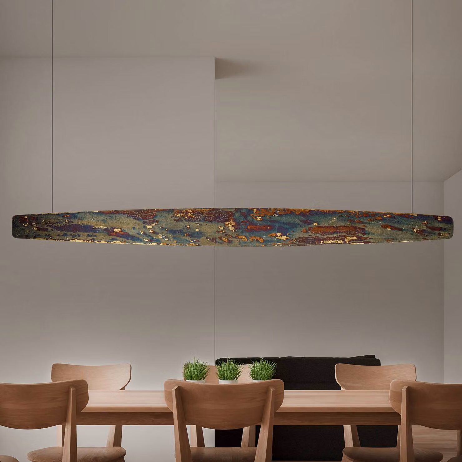 Quitani Persida Lampada a sospensione LED, 148 cm, metallo d'impatto, oro Quitani, dimmerabile, Bronzo / Ottone antico, Soggiorno / Sala da pranzo, Metallo, Industriale
