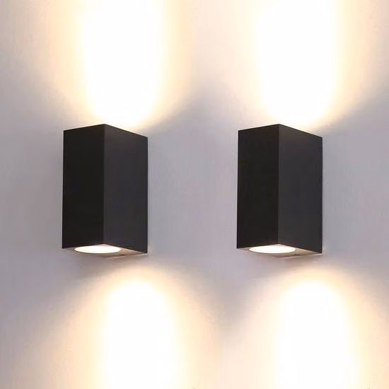 Set di 2 Lampade a Parete da Esterno in Metallo Nero con Regolazione Su/Giù, IP44, per Giardino e Terrazza, Attacco GU10