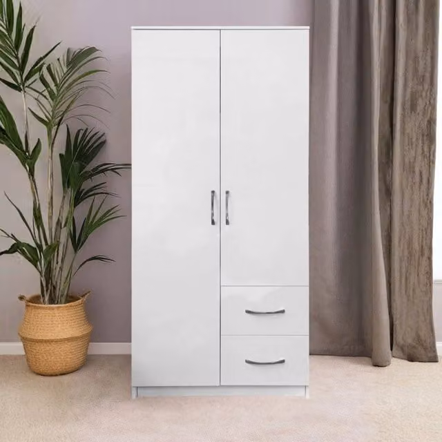 Armadio Niceville 2 ante battenti e 2 cassetti colore bianco