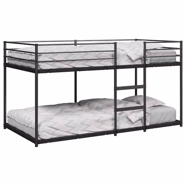 Letto a Castello senza Materasso-Struttura Letto a Castello Nero 90x200 cm in Acciaio 700966