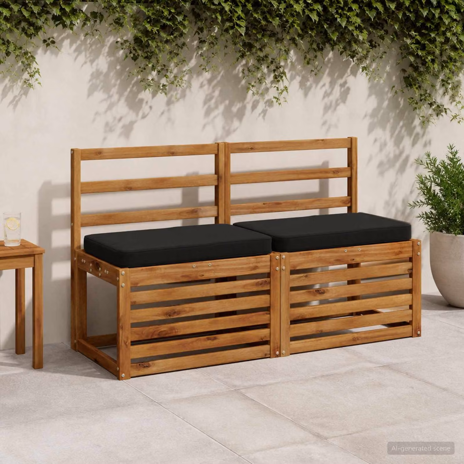 Set di 2 cuscini per panchina vidaXL in poliestere nero con rivestimento rimovibile e resistente ai raggi UV
