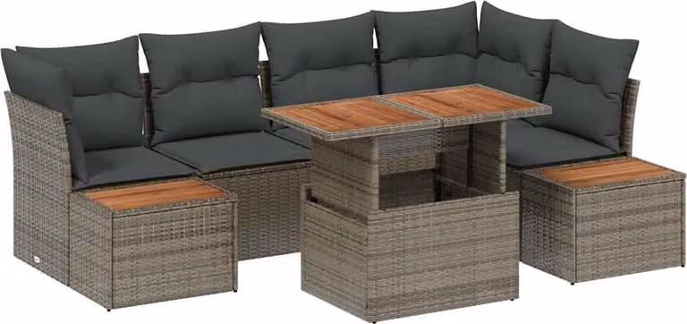 Set Divano da Giardino 10 pcs Grigio Poly Rattan