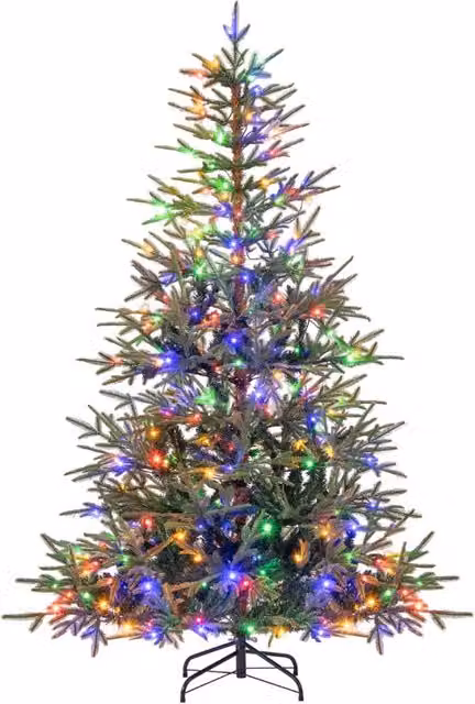Albero di Natale artificiale Design Mania verde con luci LED calde e multicolori, Altezza: 180 cm
